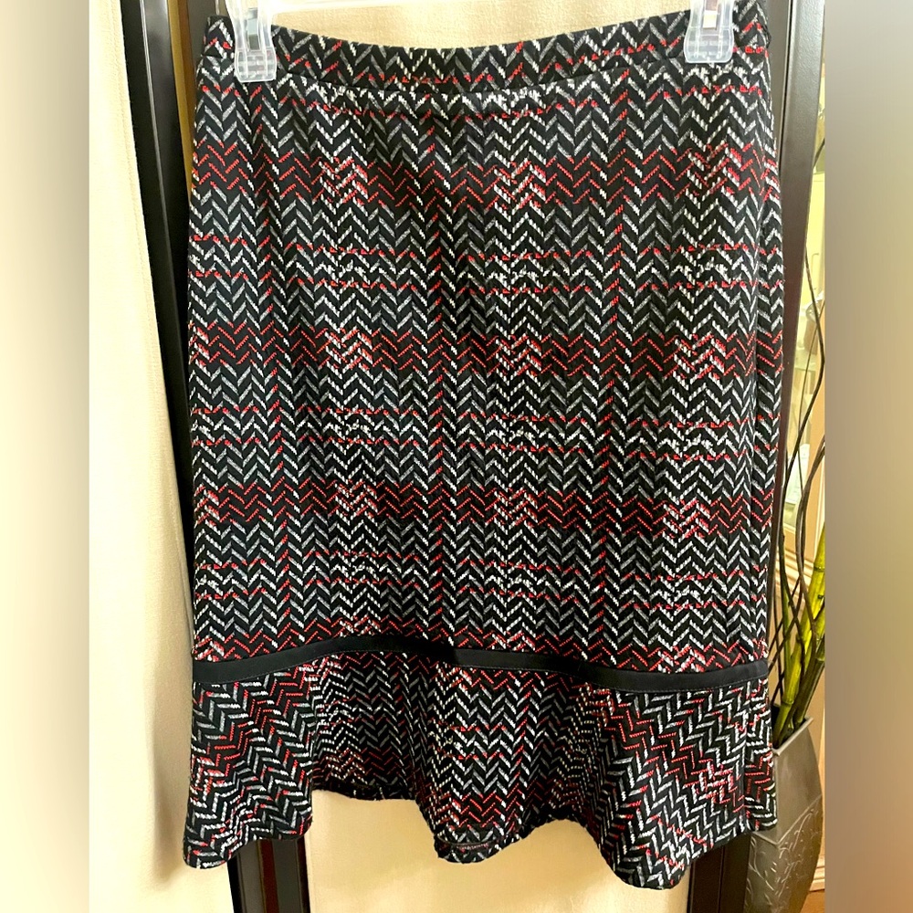 Black and White Midi Pencil Skirt with Ruffled Style for Work or Evening Wear.
